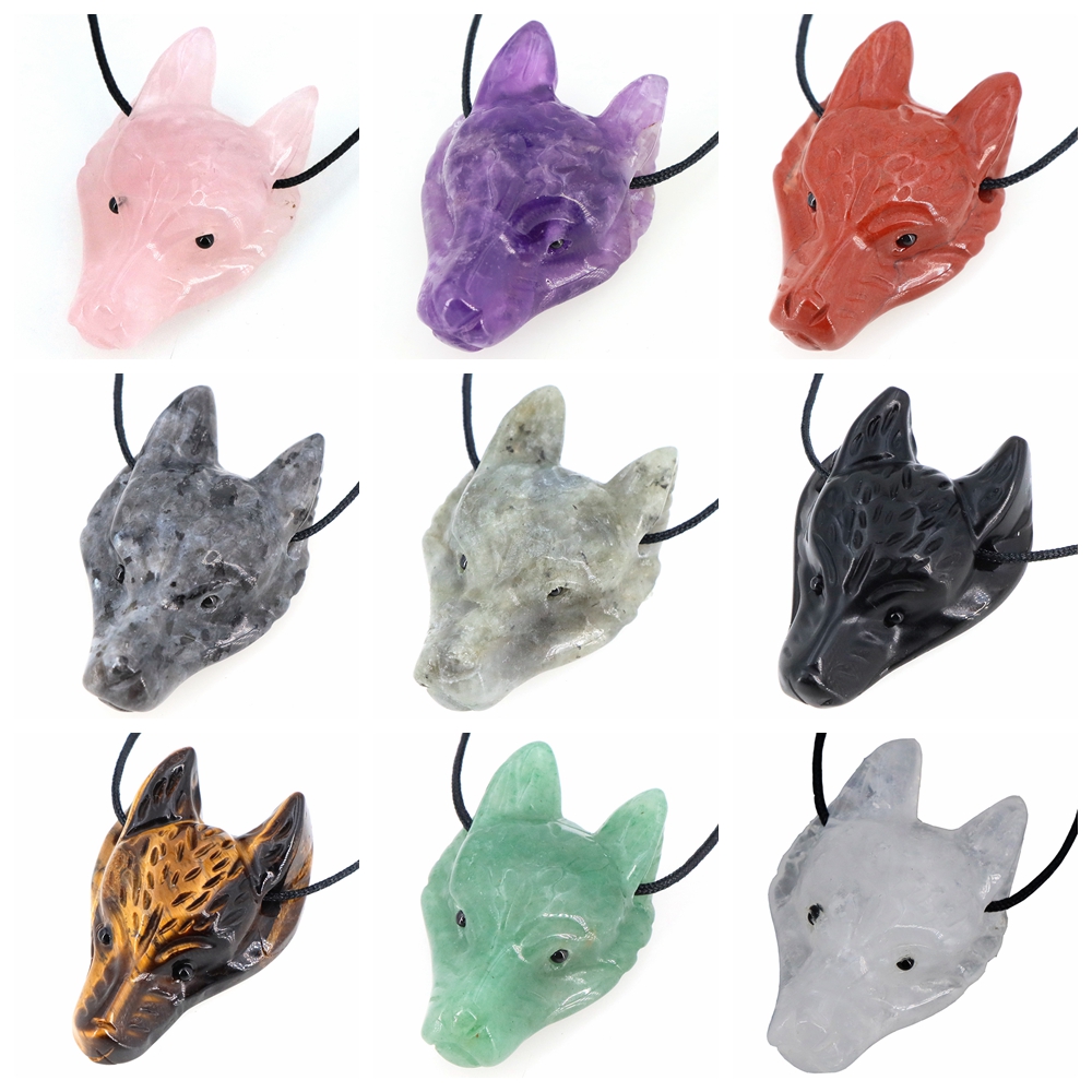 Wolf Jewelry & Watches Tampa - 40mm Wolf Head Stone Pendant Natural
