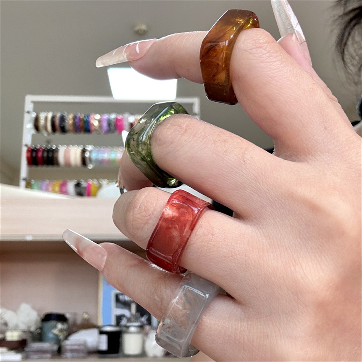 Square Resin Rings Aesthetic A - Minimalist Ring Stackable recension och pris