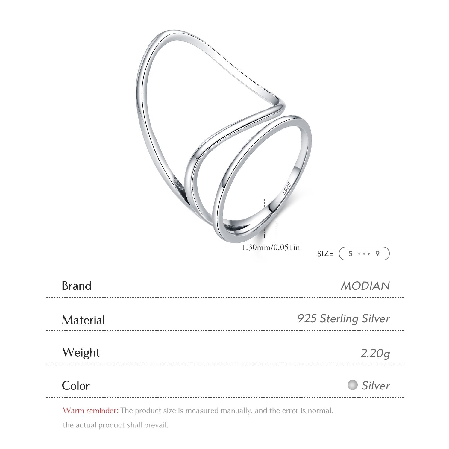 MODIAN 925 Sterling Silver Min - Minimalist Ring Stackable recension och pris